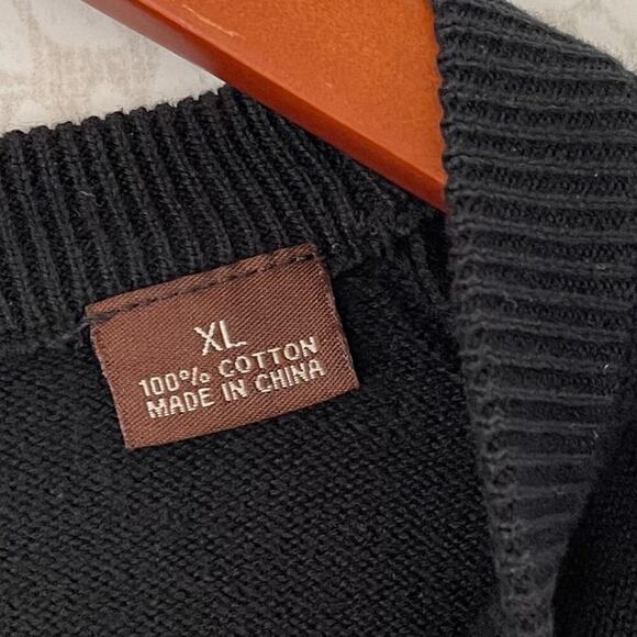 Vintage Perry Ellis Cotton Long Sleeve Crew Neck Argyle Sweater, Black, XL - Picture 5 of 10